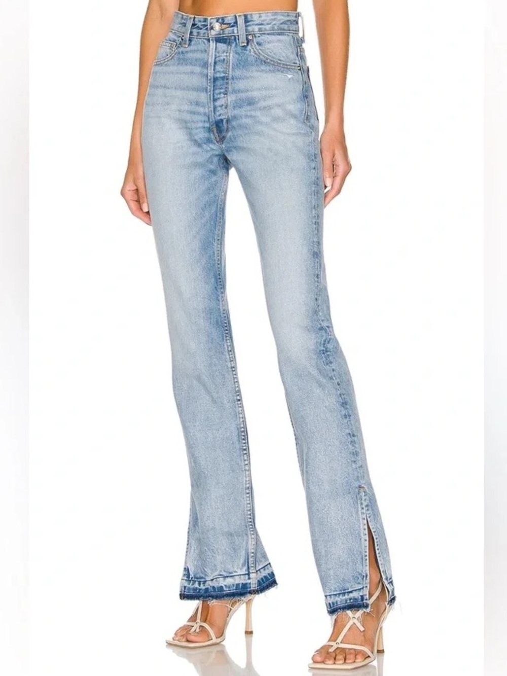 EB Denim Unraveled Two Newport Jeans Size 26 NWT High Rise Straight Split Hem
